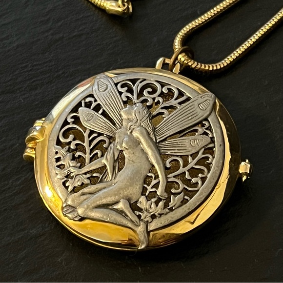 Vintage Rare JJ Jonette Jewelry Fairy Locket Necklace Signed - Picture 2 of 15